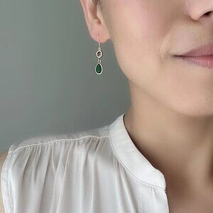 Rose Pink Round Bead And Emerald Green Teardrop Earrings